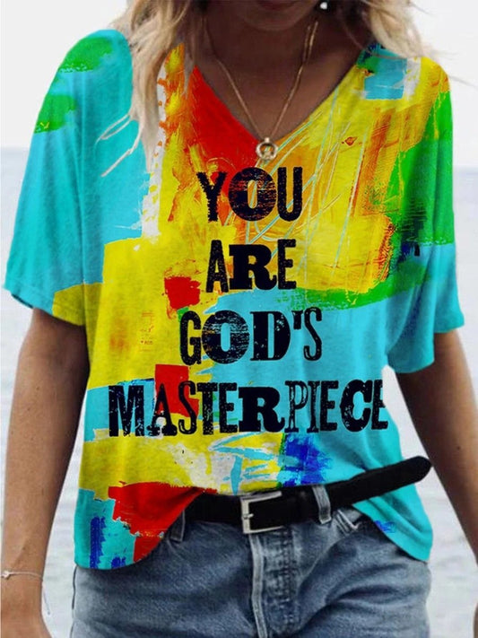 Letter Print V Neck Short Sleeve T-shirt - T-shirts - INS | Online Fashion Free Shipping Clothing, Dresses, Tops, Shoes - 09/06/2021 - Color_Green - Size_2XL