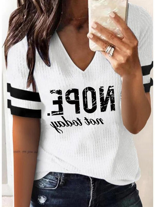 Letter Print V-neck Short-sleeved T-shirt - T-shirts - INS | Online Fashion Free Shipping Clothing, Dresses, Tops, Shoes - 31/05/2021 - Color_White - LXQ