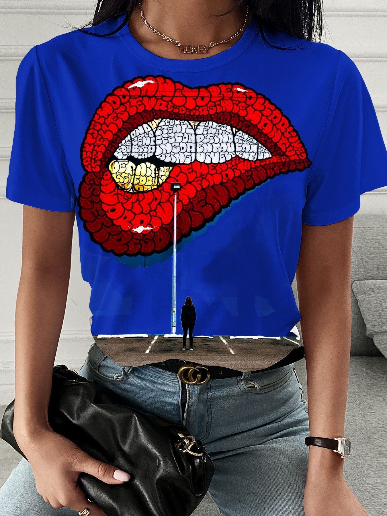Lip Print Casual Short-sleeved T-shirt - T-shirts - INS | Online Fashion Free Shipping Clothing, Dresses, Tops, Shoes - 08/07/2021 - 10-20 - color-black