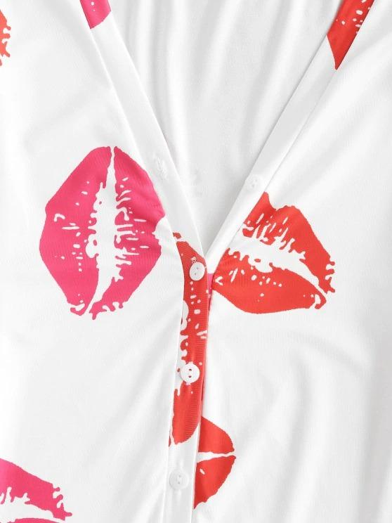 Lips Print Long Sleeve Bodysuit - INS | Online Fashion Free Shipping Clothing, Dresses, Tops, Shoes