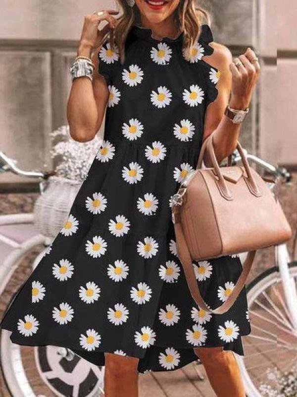 Little Daisy Sunflower Sleeveless Print Casual Round Neck Retro Mini Dress - Mini Dresses - INS | Online Fashion Free Shipping Clothing, Dresses, Tops, Shoes - 05/17/2021 - Category_Mini Dresses - Color_Small Daisies