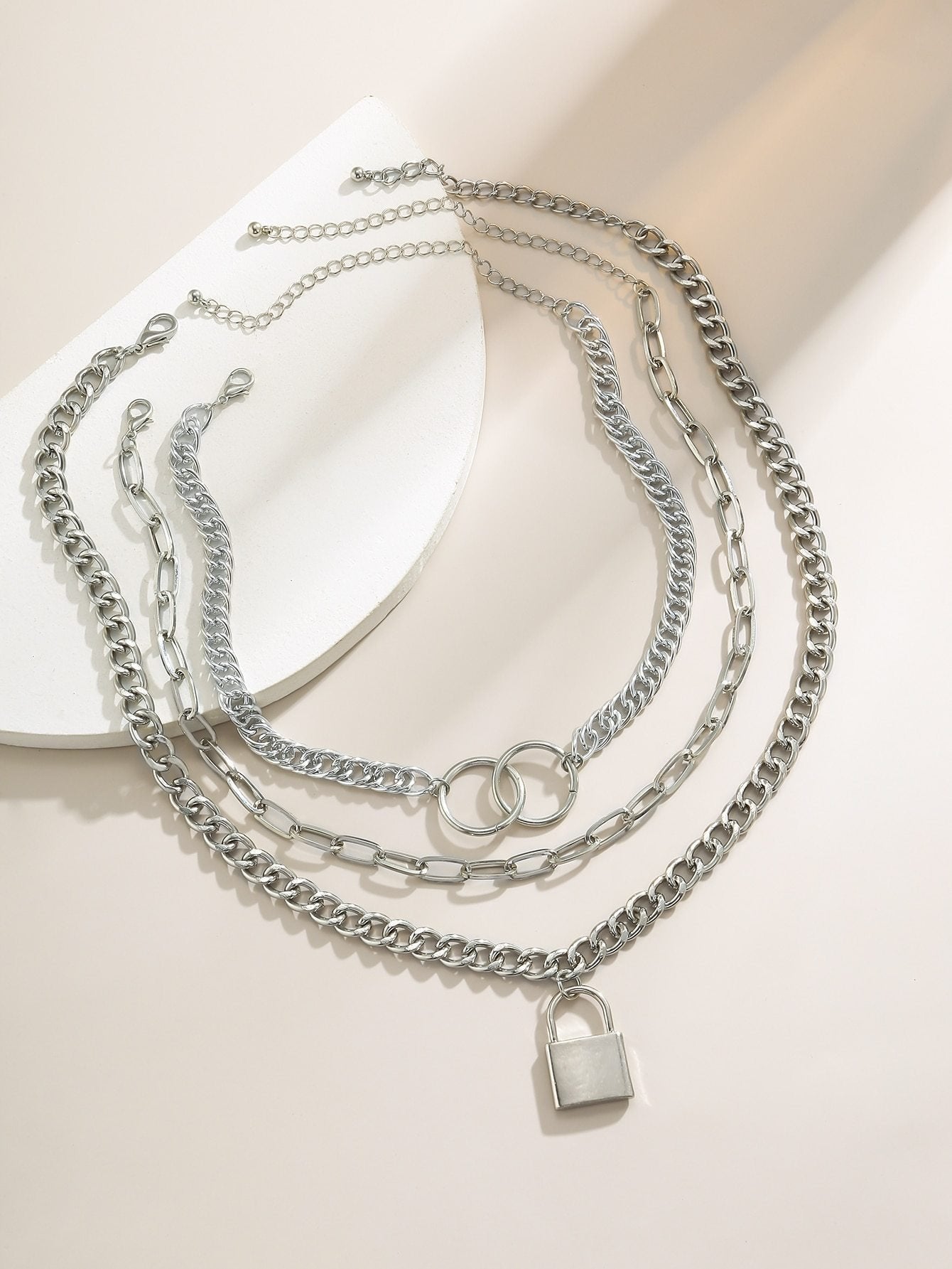 Lock Charm Chunky Chain Necklace Set - 3pcs - INS | Online Fashion Free Shipping Clothing, Dresses, Tops, Shoes