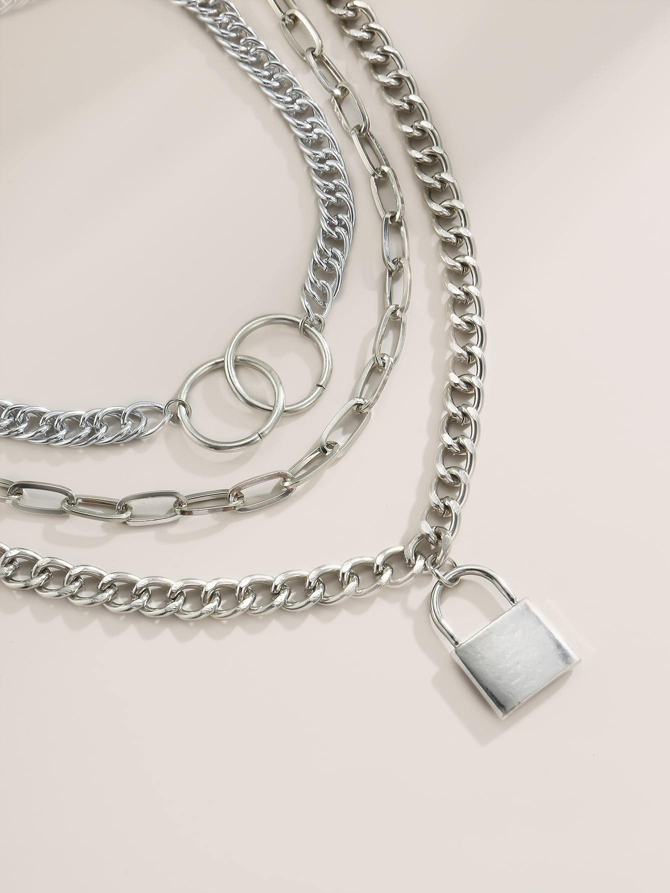 Lock Charm Chunky Chain Necklace Set - 3pcs - INS | Online Fashion Free Shipping Clothing, Dresses, Tops, Shoes