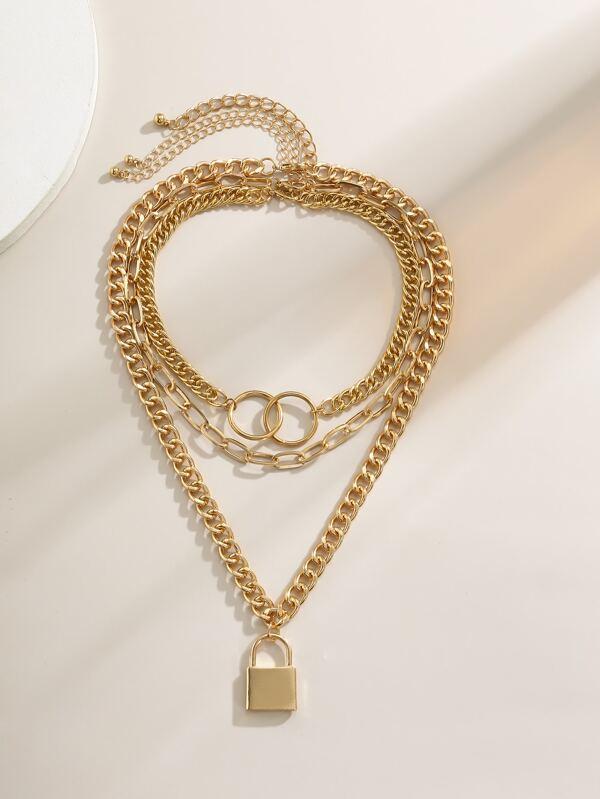 Lock Charm Chunky Chain Necklace Set - 3pcs - INS | Online Fashion Free Shipping Clothing, Dresses, Tops, Shoes