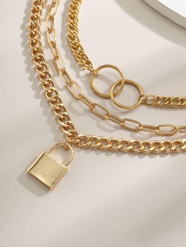 Lock Charm Chunky Chain Necklace Set - 3pcs - INS | Online Fashion Free Shipping Clothing, Dresses, Tops, Shoes