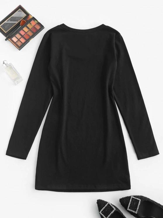 Long Sleeve Casual Bodycon Tee Dress - Bodycon Dresses - INS | Online Fashion Free Shipping Clothing, Dresses, Tops, Shoes - 02/09/2021 - Black - Bodycon Dresses