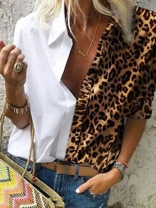 Long Sleeve Color Block Leopard Print Loose Shirt - Blouses - INS | Online Fashion Free Shipping Clothing, Dresses, Tops, Shoes - 20-30 - 30/06/2021 - BLO2106301135