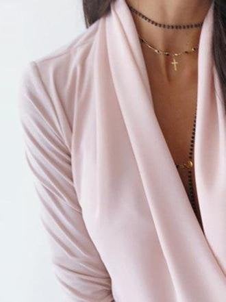 Long Sleeve Solid Deep V Swing Neck Blouses - Blouses - INS | Online Fashion Free Shipping Clothing, Dresses, Tops, Shoes - 08/07/2021 - 10-20 - BLO2107081178