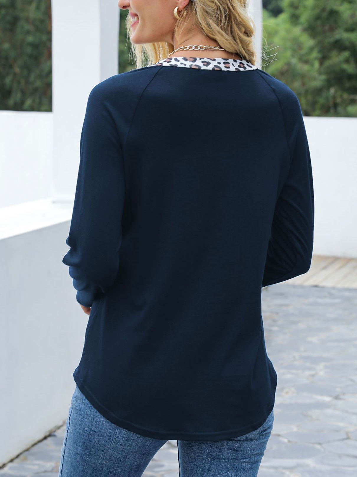 Long Sleeve Stitching Leopard Print T-shirt - T-shirts - INS | Online Fashion Free Shipping Clothing, Dresses, Tops, Shoes - 17/07/2021 - 20-30 - color-black
