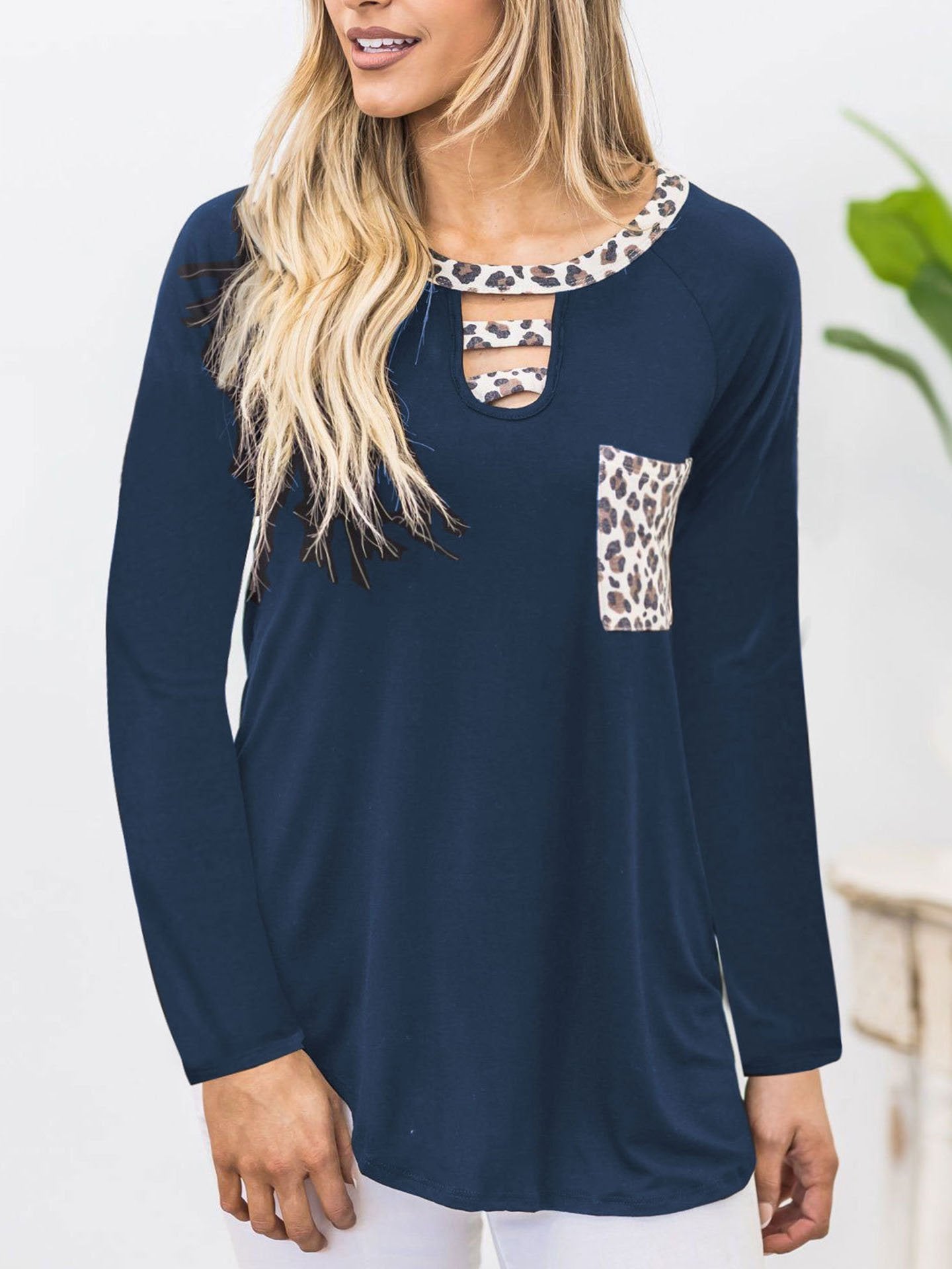 Long Sleeve Stitching Leopard Print T-shirt - T-shirts - INS | Online Fashion Free Shipping Clothing, Dresses, Tops, Shoes - 17/07/2021 - 20-30 - color-black