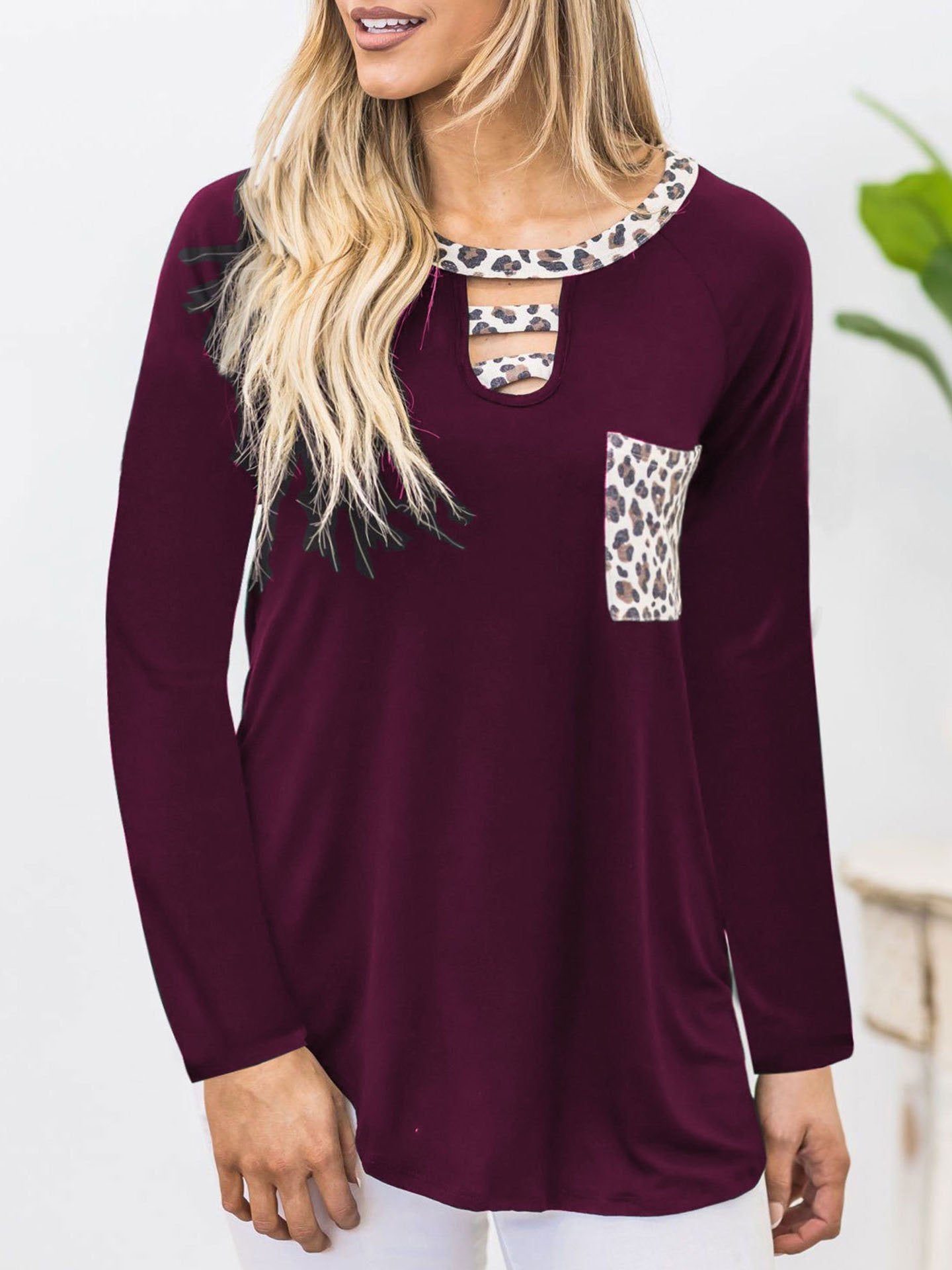 Long Sleeve Stitching Leopard Print T-shirt - T-shirts - INS | Online Fashion Free Shipping Clothing, Dresses, Tops, Shoes - 17/07/2021 - 20-30 - color-black