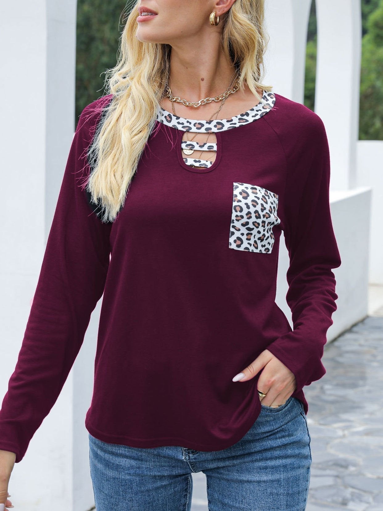 Long Sleeve Stitching Leopard Print T-shirt - T-shirts - INS | Online Fashion Free Shipping Clothing, Dresses, Tops, Shoes - 17/07/2021 - 20-30 - color-black