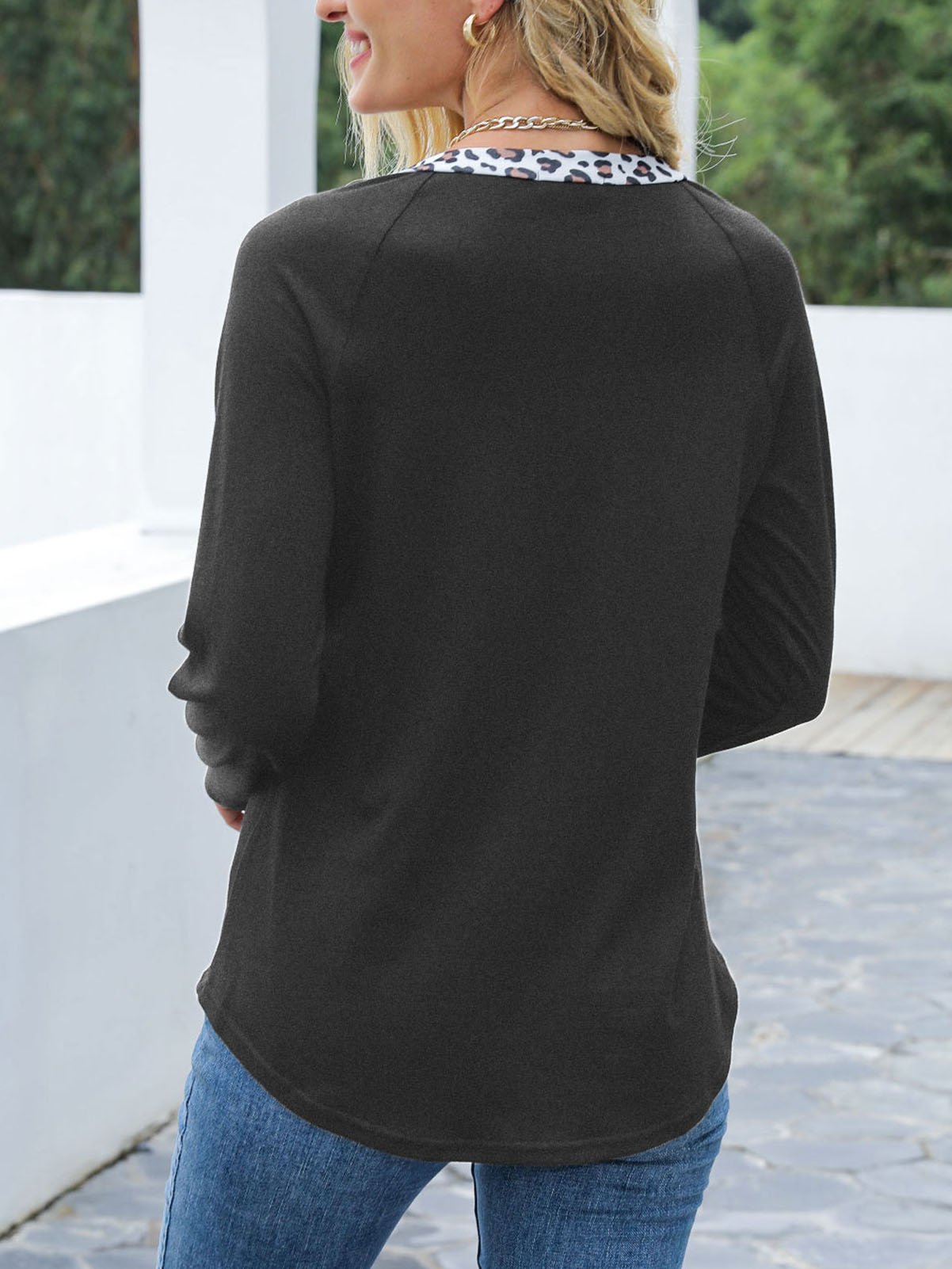 Long Sleeve Stitching Leopard Print T-shirt - T-shirts - INS | Online Fashion Free Shipping Clothing, Dresses, Tops, Shoes - 17/07/2021 - 20-30 - color-black