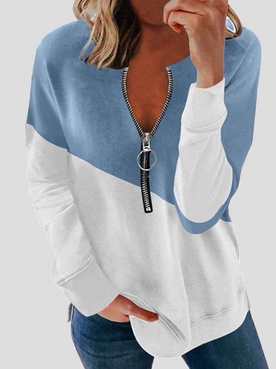 Long Sleeve Two-Color Stitching Zipper Blouses - Blouses - INS | Online Fashion Free Shipping Clothing, Dresses, Tops, Shoes - 20-30 - 20/07/2021 - BLO2107201230