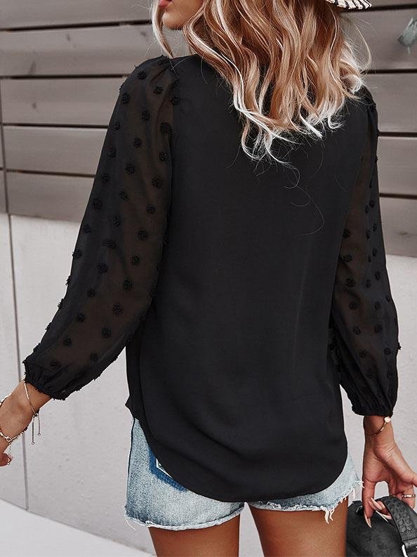 Long-sleeved Casual V Neck Solid Blouse - Blouses - INS | Online Fashion Free Shipping Clothing, Dresses, Tops, Shoes - 20-30 - BLO2107211241 - Blouses