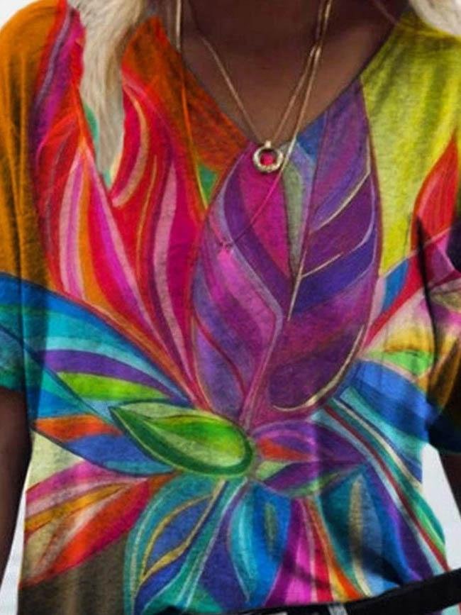 Loose Abstract Painting Print T-shirt - T-shirts - INS | Online Fashion Free Shipping Clothing, Dresses, Tops, Shoes - 09/06/2021 - Color_Purple - Color_Red