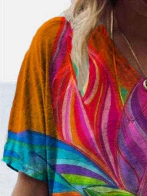 Loose Abstract Painting Print T-shirt - T-shirts - INS | Online Fashion Free Shipping Clothing, Dresses, Tops, Shoes - 09/06/2021 - Color_Purple - Color_Red