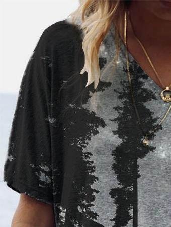 Loose Casual Print V-neck T-shirt - T-shirts - INS | Online Fashion Free Shipping Clothing, Dresses, Tops, Shoes - 08/06/2021 - Color_Black - Size_2XL
