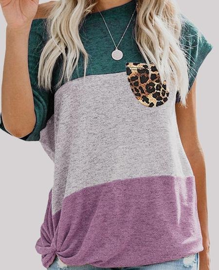 Loose Color Contrast Print Twist T-shirt - T-Shirt - INS | Online Fashion Free Shipping Clothing, Dresses, Tops, Shoes - 02/06/2021 - Color_Blue - Color_Green