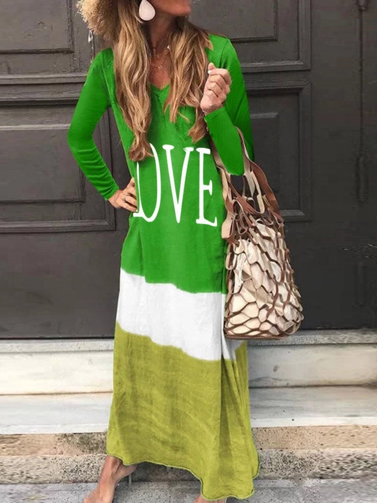 Loose Contrast Stitching Long-sleeved Dress - Maxi Dresses - INS | Online Fashion Free Shipping Clothing, Dresses, Tops, Shoes - 20-30 - 28/06/2021 - color-black