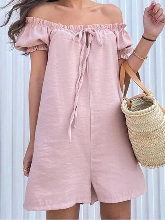 Loose Drawstring Off Shoulder Short Sleeve Jumpsuit - Jumpsuits & Rompers - INS | Online Fashion Free Shipping Clothing, Dresses, Tops, Shoes - 20-30 - 22/06/2021 - Bottom