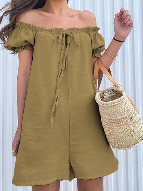 Loose Drawstring Off Shoulder Short Sleeve Jumpsuit - Jumpsuits & Rompers - INS | Online Fashion Free Shipping Clothing, Dresses, Tops, Shoes - 20-30 - 22/06/2021 - Bottom