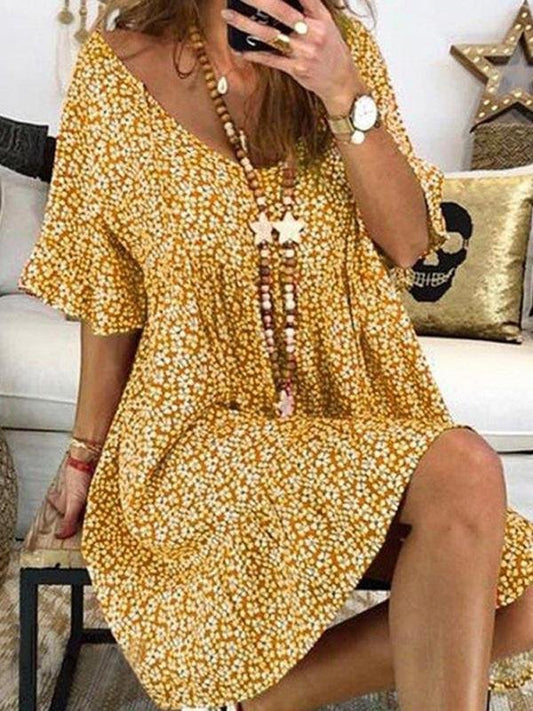 Loose Flared Sleeve Printed Casual Dress - Mini Dresses - INS | Online Fashion Free Shipping Clothing, Dresses, Tops, Shoes - 24/05/2021 - Category_Mini Dresses - Color_Green