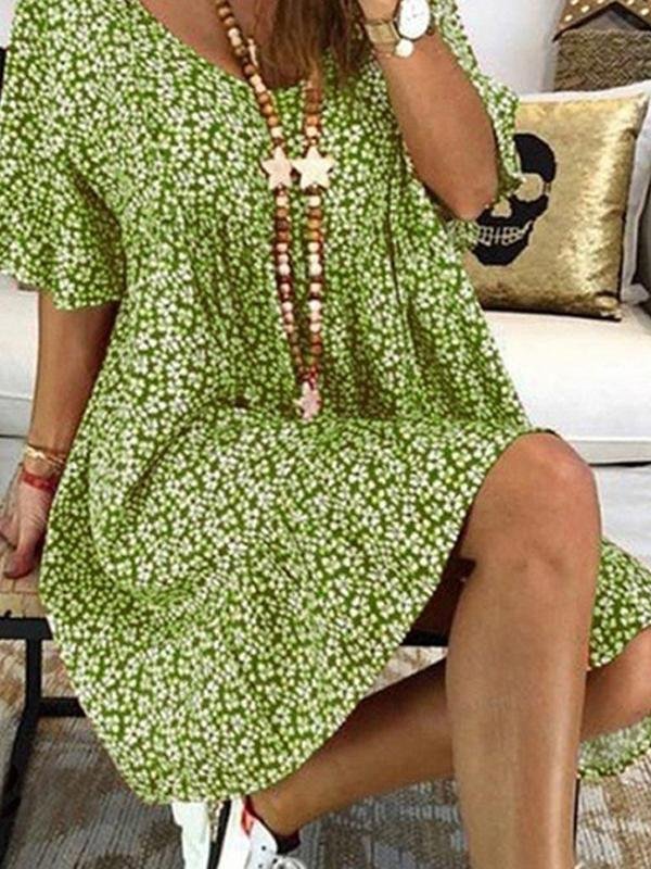 Loose Flared Sleeve Printed Casual Dress - Mini Dresses - INS | Online Fashion Free Shipping Clothing, Dresses, Tops, Shoes - 24/05/2021 - Category_Mini Dresses - Color_Green
