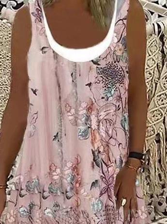 Loose Floral Print Sleeveless Midi Dress - Midi Dresses - INS | Online Fashion Free Shipping Clothing, Dresses, Tops, Shoes - Category_Midi Dresses - Color_Apricot - Color_Black