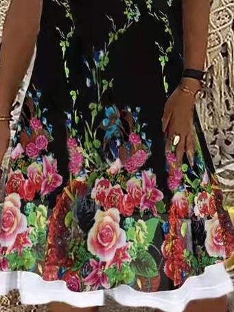 Loose Floral Print Sleeveless Midi Dress - Midi Dresses - INS | Online Fashion Free Shipping Clothing, Dresses, Tops, Shoes - Category_Midi Dresses - Color_Apricot - Color_Black