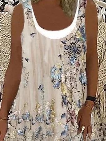 Loose Floral Print Sleeveless Midi Dress - Midi Dresses - INS | Online Fashion Free Shipping Clothing, Dresses, Tops, Shoes - Category_Midi Dresses - Color_Apricot - Color_Black