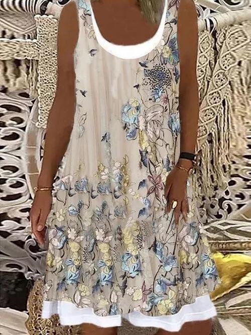 Loose Floral Print Sleeveless Midi Dress - Midi Dresses - INS | Online Fashion Free Shipping Clothing, Dresses, Tops, Shoes - Category_Midi Dresses - Color_Apricot - Color_Black