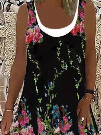 Loose Floral Print Sleeveless Midi Dress - Midi Dresses - INS | Online Fashion Free Shipping Clothing, Dresses, Tops, Shoes - Category_Midi Dresses - Color_Apricot - Color_Black