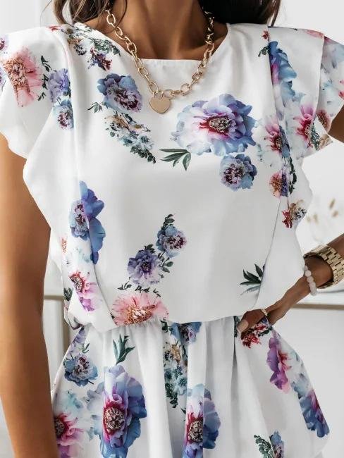 Loose Floral Printed Ruffled Dress - Mini Dresses - INS | Online Fashion Free Shipping Clothing, Dresses, Tops, Shoes - 20-30 - 21/06/2021 - color-blue
