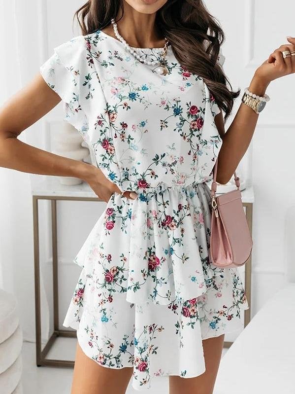 Loose Floral Printed Ruffled Dress - Mini Dresses - INS | Online Fashion Free Shipping Clothing, Dresses, Tops, Shoes - 20-30 - 21/06/2021 - color-blue