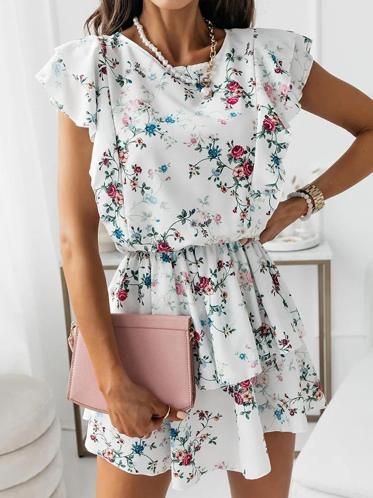 Loose Floral Printed Ruffled Dress - Mini Dresses - INS | Online Fashion Free Shipping Clothing, Dresses, Tops, Shoes - 20-30 - 21/06/2021 - color-blue