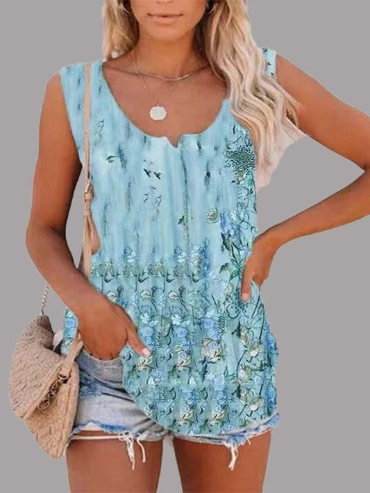 Loose Foral Print Tank Top - Tank Tops - INS | Online Fashion Free Shipping Clothing, Dresses, Tops, Shoes - 10/06/2021 - Color_Apricot - Color_Blue