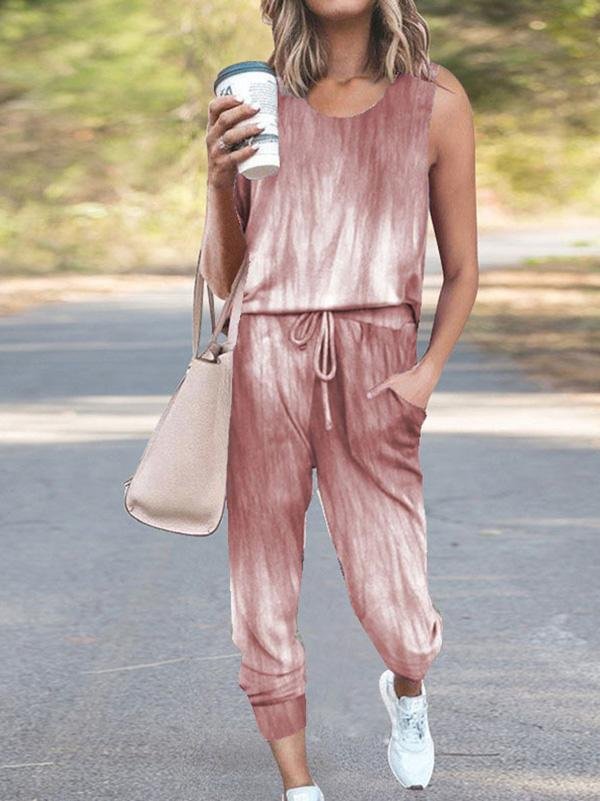 Loose Gradient Print Sleeveless Casual Suit - Two-piece Outfits - INS | Online Fashion Free Shipping Clothing, Dresses, Tops, Shoes - 13/05/2021 - 13052021 - 130521