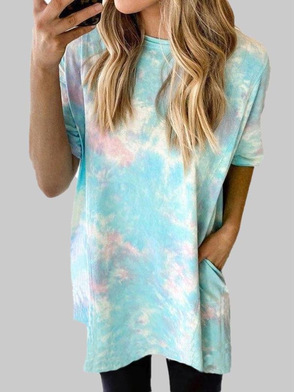 Loose Gradient Short-sleeved Dress - Mini Dresses - INS | Online Fashion Free Shipping Clothing, Dresses, Tops, Shoes - 07/06/2021 - Color_Blue - Color_Khaki