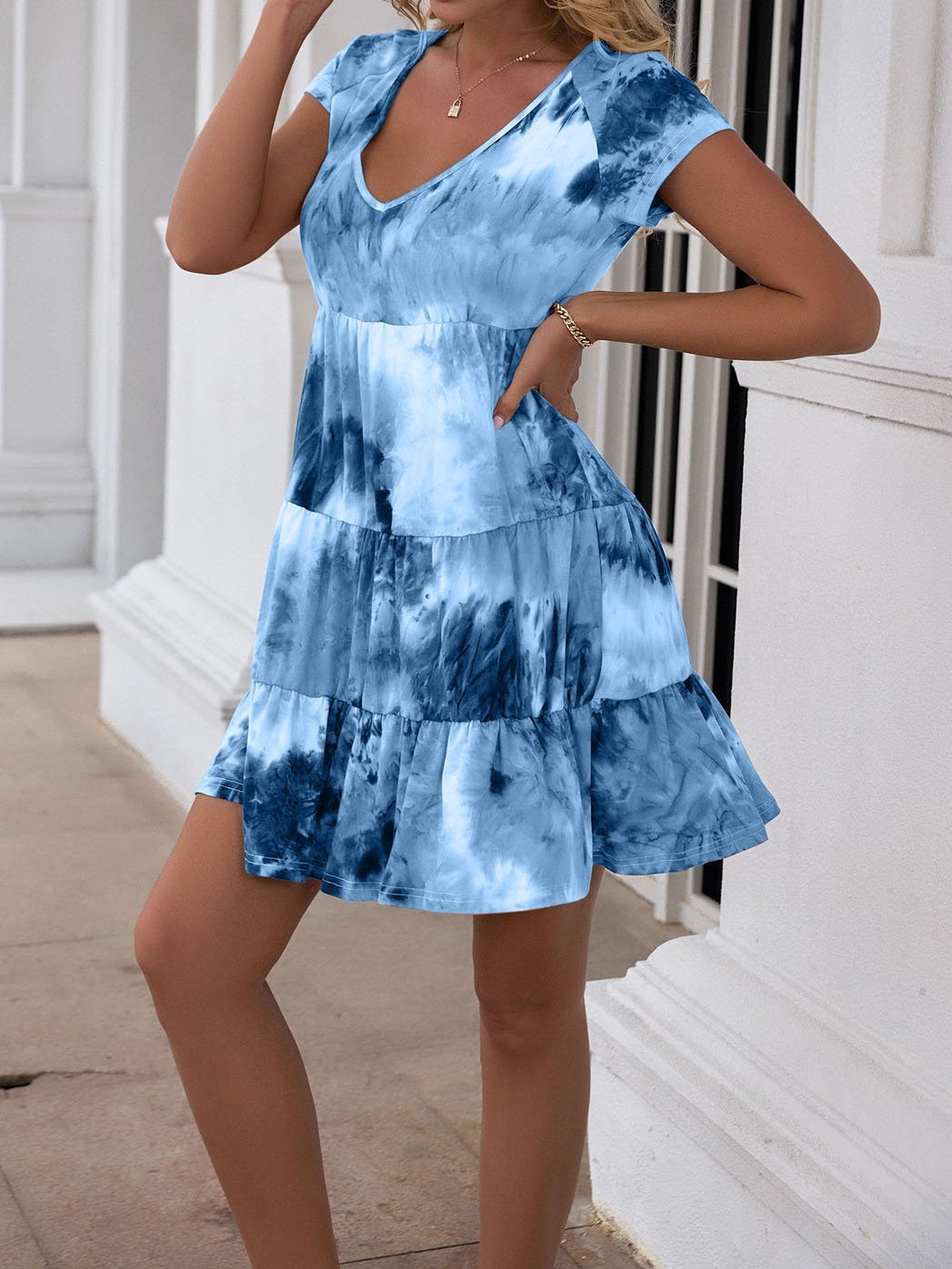 Loose Gradient Short-sleeved Short Dress - Mini Dresses - INS | Online Fashion Free Shipping Clothing, Dresses, Tops, Shoes - 05/06/2021 - Color_Blue - Color_Brown