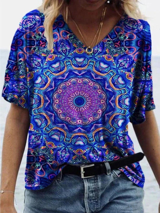 Loose Graphic Painting Print T-shirt - T-shirts - INS | Online Fashion Free Shipping Clothing, Dresses, Tops, Shoes - 09/06/2021 - Color_Blue - Size_2XL
