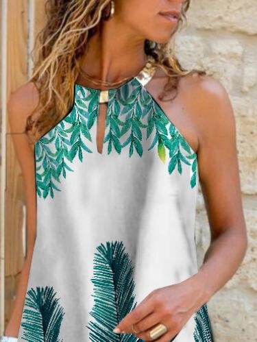 Loose Halter Neck Leaf Print Sleeveless Dress - Mini Dresses - INS | Online Fashion Free Shipping Clothing, Dresses, Tops, Shoes - 18/06/2021 - 20-30 - Category_Mini Dresses