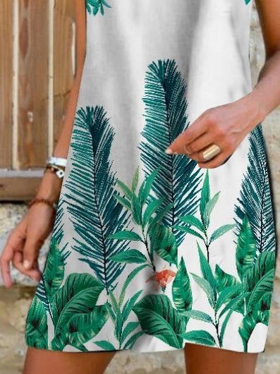 Loose Halter Neck Leaf Print Sleeveless Dress - Mini Dresses - INS | Online Fashion Free Shipping Clothing, Dresses, Tops, Shoes - 18/06/2021 - 20-30 - Category_Mini Dresses
