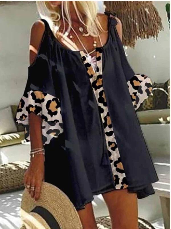 Loose Leopard Print Stitching Mini Dresses - Mini Dresses - INS | Online Fashion Free Shipping Clothing, Dresses, Tops, Shoes - 15/06/2021 - Color_Black - Color_Khaki