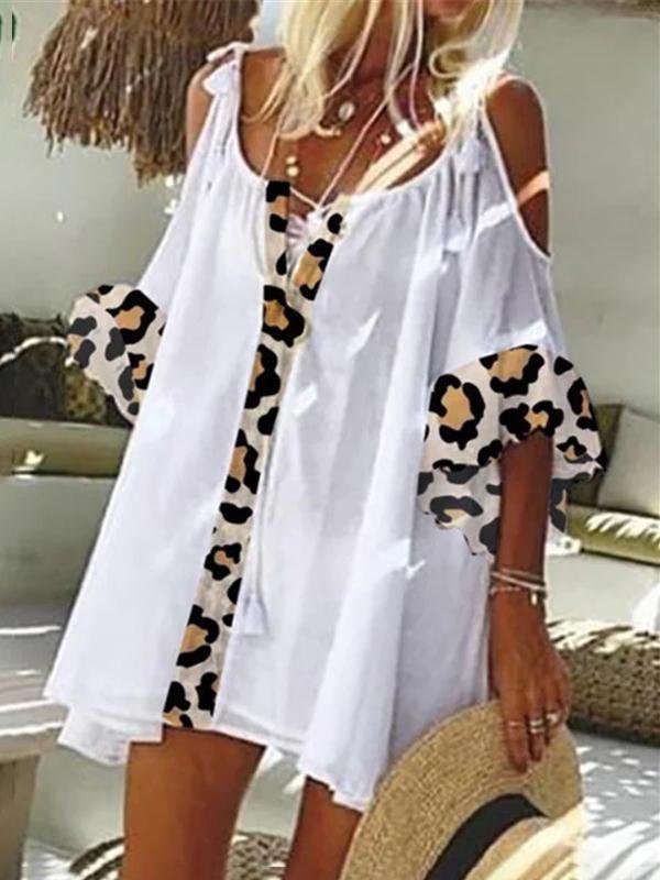 Loose Leopard Print Stitching Mini Dresses - Mini Dresses - INS | Online Fashion Free Shipping Clothing, Dresses, Tops, Shoes - 15/06/2021 - Color_Black - Color_Khaki