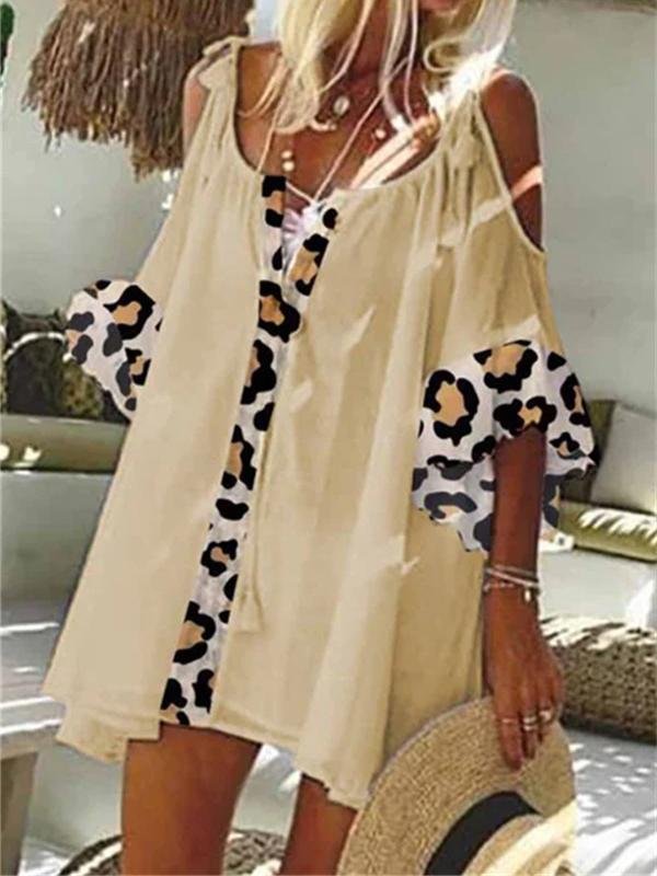Loose Leopard Print Stitching Mini Dresses - Mini Dresses - INS | Online Fashion Free Shipping Clothing, Dresses, Tops, Shoes - 15/06/2021 - Color_Black - Color_Khaki