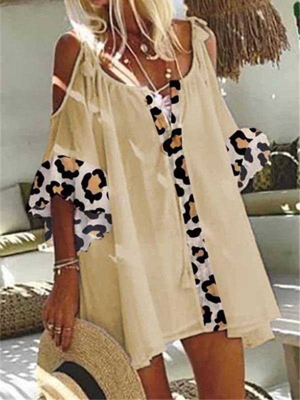 Loose Leopard Print Stitching Mini Dresses - Mini Dresses - INS | Online Fashion Free Shipping Clothing, Dresses, Tops, Shoes - 15/06/2021 - Color_Black - Color_Khaki