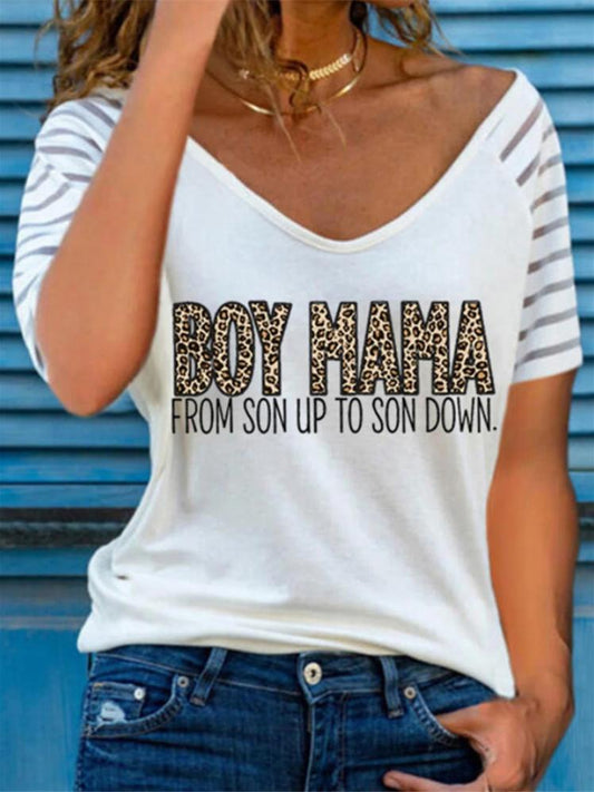 Loose Letter Print Short-sleeved V-neck T-shirt - T-shirts - INS | Online Fashion Free Shipping Clothing, Dresses, Tops, Shoes - 11/06/2021 - Color_White - Season_Summer