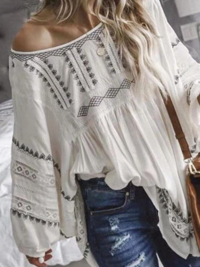 Loose Long-sleeved One-shoulder Blouse - Blouses - INS | Online Fashion Free Shipping Clothing, Dresses, Tops, Shoes - 07/06/2021 - BLO2106070042 - Blouses