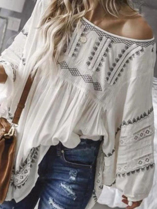 Loose Long-sleeved One-shoulder Blouse - Blouses - INS | Online Fashion Free Shipping Clothing, Dresses, Tops, Shoes - 07/06/2021 - BLO2106070042 - Blouses